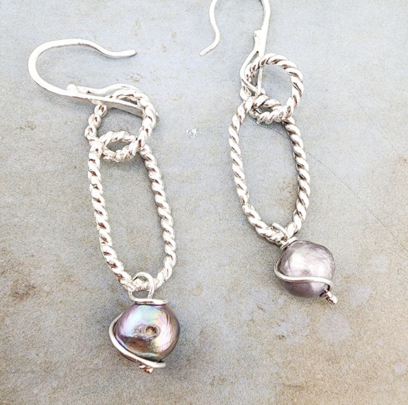 SWEETWATER PEARL HANDMADE EARRINGS DANGLIN STYLE STERLING SILVER - Picture 5 of 13